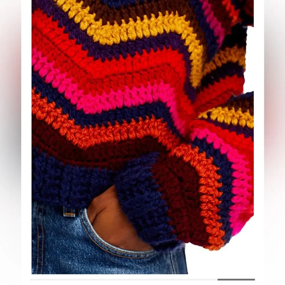 Farm Rio Colorful Waves Crochet Sweater XXS